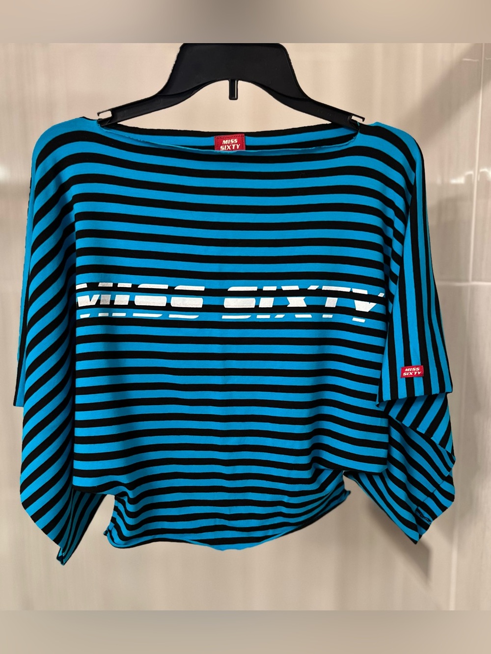 Vintage Miss Sixty Striped Logo Batwing Top Made in Italy